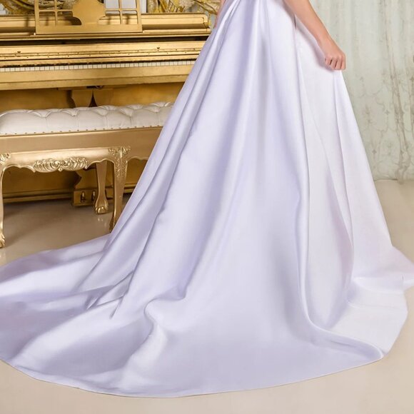 New Strapless A-Line Wedding Gown w/ Straight Across Neck & Beaded Waist GL3718 - Picture 14 of 14